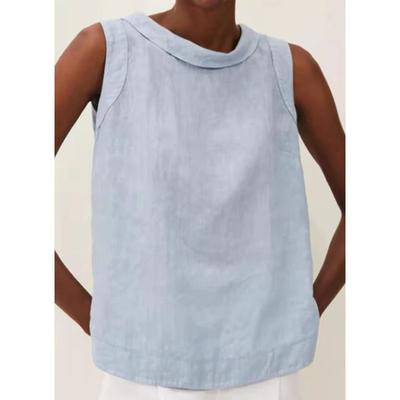 Sommer frauen Revers Ärmelloses Einfarbig Baumwolle Leinen T-Shirts frauen