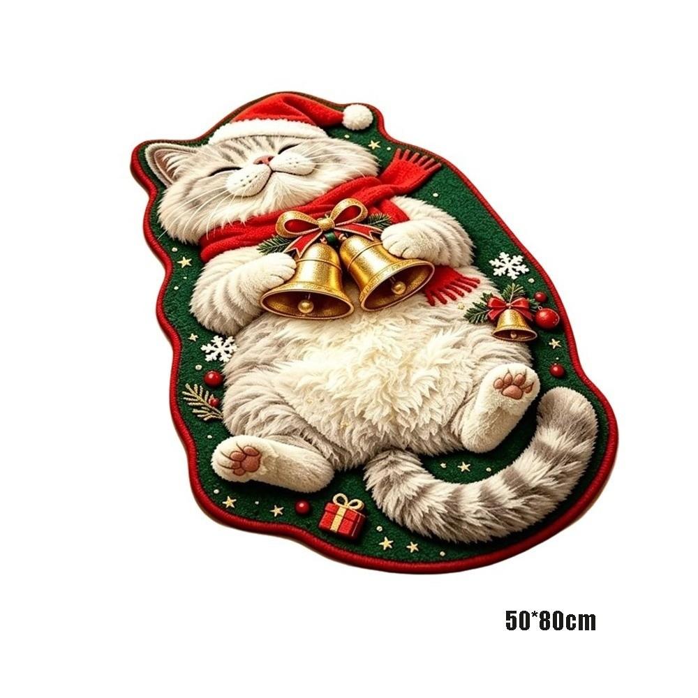 Christmas Theme Pattern Sleeping Cat Floor Mat Plush Cartoon Doormat Carpet for Living Room