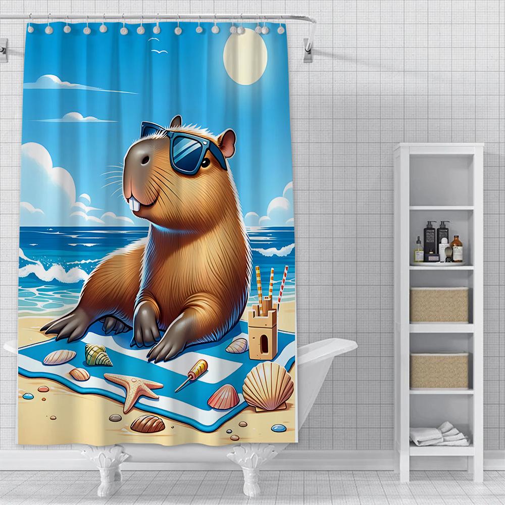 Zasłona Prysznicowa Wodoodporna Tkanina Poliestrowa Farba Kolorowa Kąpiel Słodkie Kapybary Zasłony Dom Łazienka Dekor Zasłona Z Hakiem