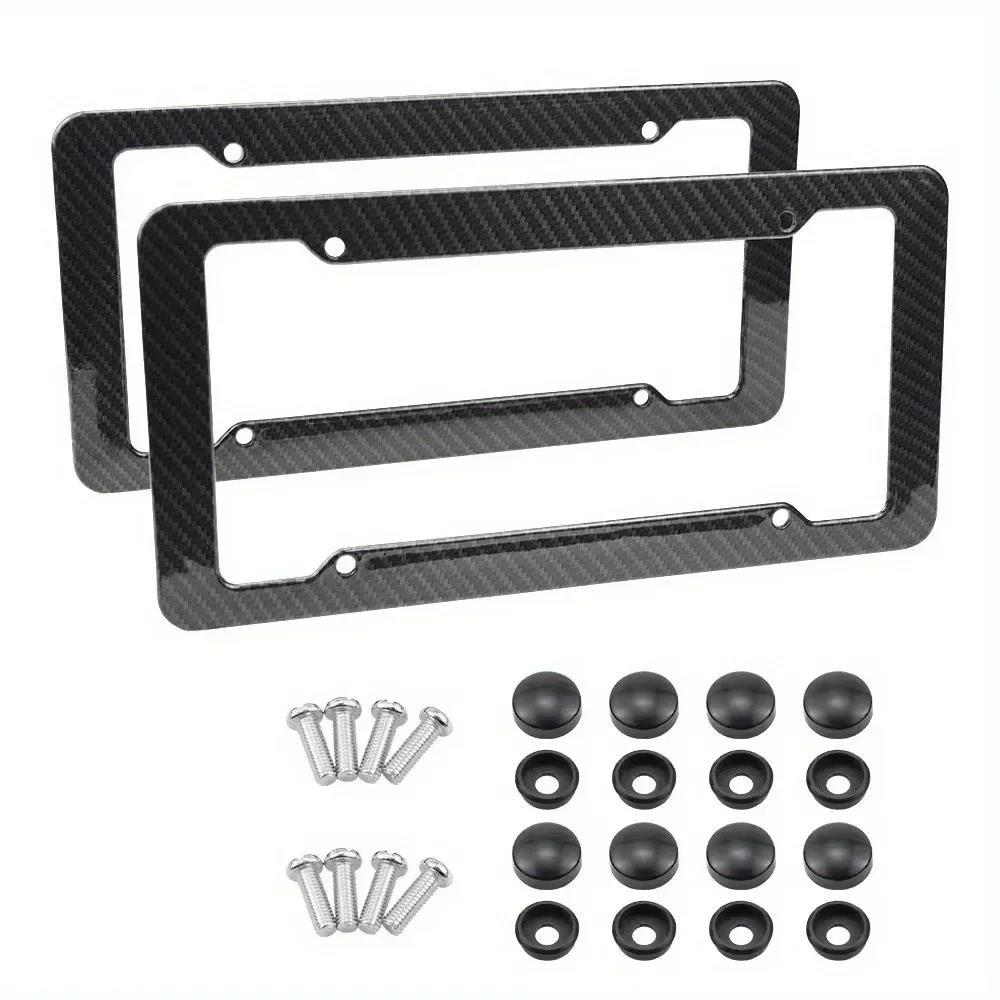 2/1Set Universal Carbon Pattern Plastic License Plate Frame Bracket With Standard Mount Screw Kits Auto Plate Decor Parts License Plate Covers Frames