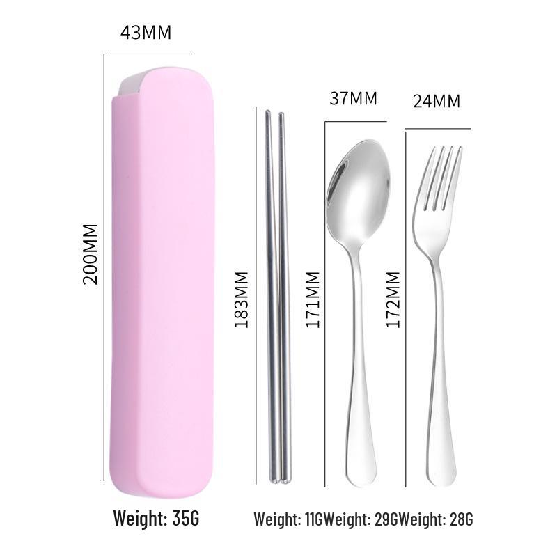 Spersonalizowany Zestaw Sztućców Ze Stali Nierdzewnej na Zewnątrz: Łyżka, Widelec i Pałeczki w Przenośnym Pudełku Prezentowym.