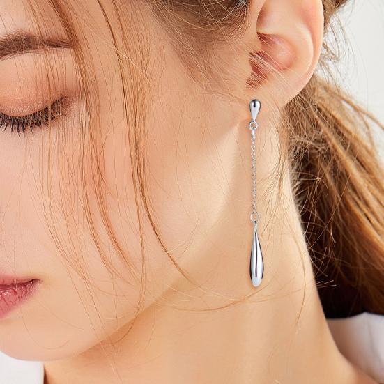 1 Pair Women Drop Earrings Long Tassel Waterdrop Pendant Polished Solid Color Lightweight Hanging Prom Party Wedding Dangle Earrings