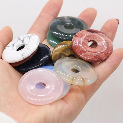 Cuentas redondas de piedra natural de 1.378 x 1.378 in con agujero grande, cristal redondo, cuarzo rosa, ágata, lapislázuli, ópalo, turquesa blanca, cuentas sueltas para hacer joyas, accesorios de bricolaje