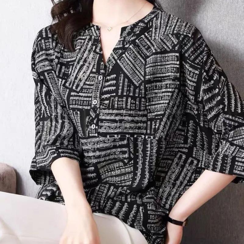 New Summer Style Three-quarter Sleeve Floral Shirt Loose Fashionable Shirt Western Style Top