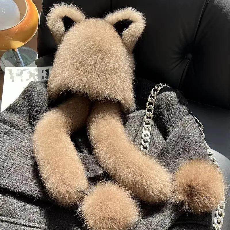 

WTEMPO Однотонные милые шапки-ушки из искусственного меха лисы, защитные шапки-шарфы, толстые зимние теплые мягкие универсальные повседневные шапки One Size хаки