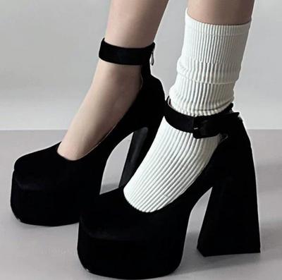 Fashion Designer Platform Women Mary Jane Shoes Fashion Elegant Cross Strap Thick Heel Shoes Ladies College Style Dress Pumps Shoes