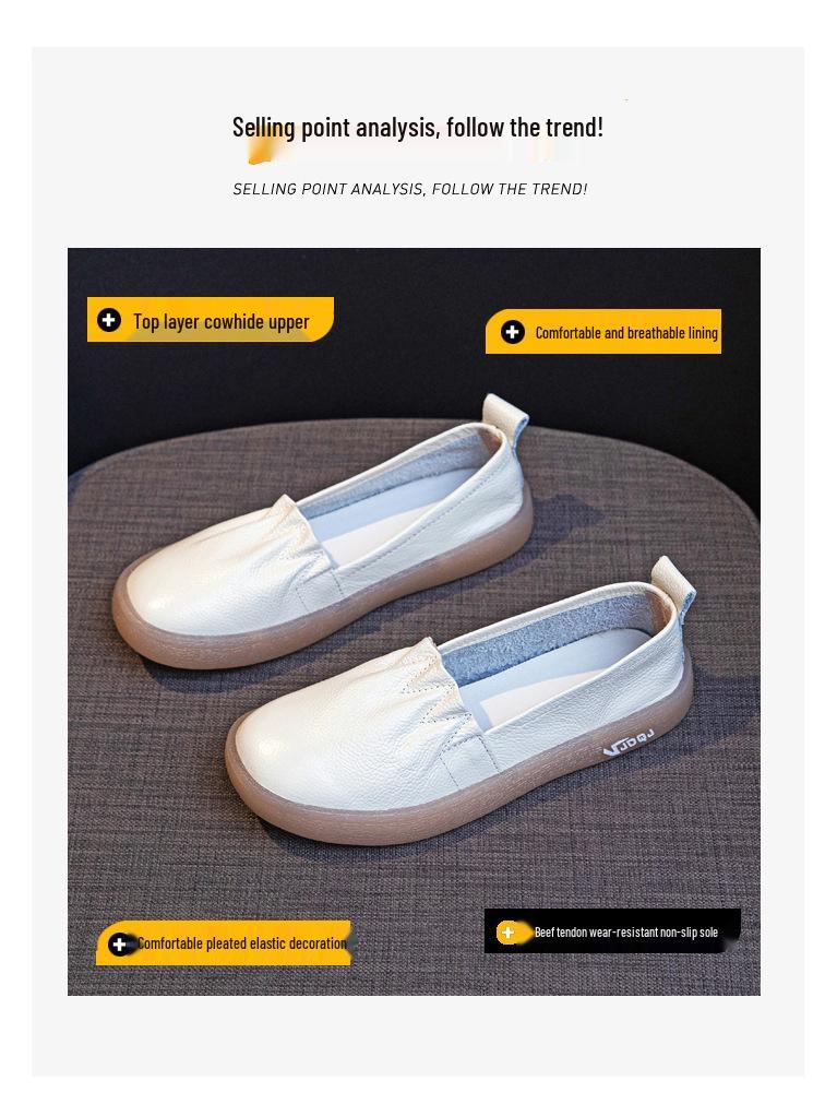 Mocasini de damă din piele naturală cu talpă moale: Pantofi albi slip-on cu tăietură joasă pentru asistente medicale și femei însărcinate (2025 stil nou)