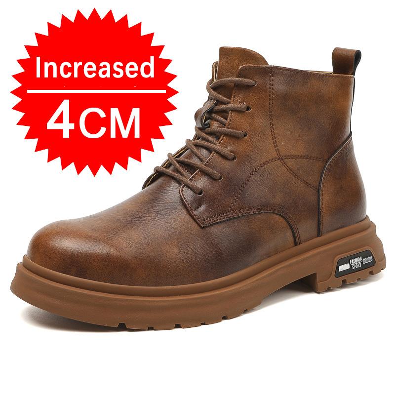 Fashion Men Formal Genuine Leather Casual Shoes Men's Sneakers Comfortable Platform Male Footwear Invisible Height Increase Insole 4-8CM