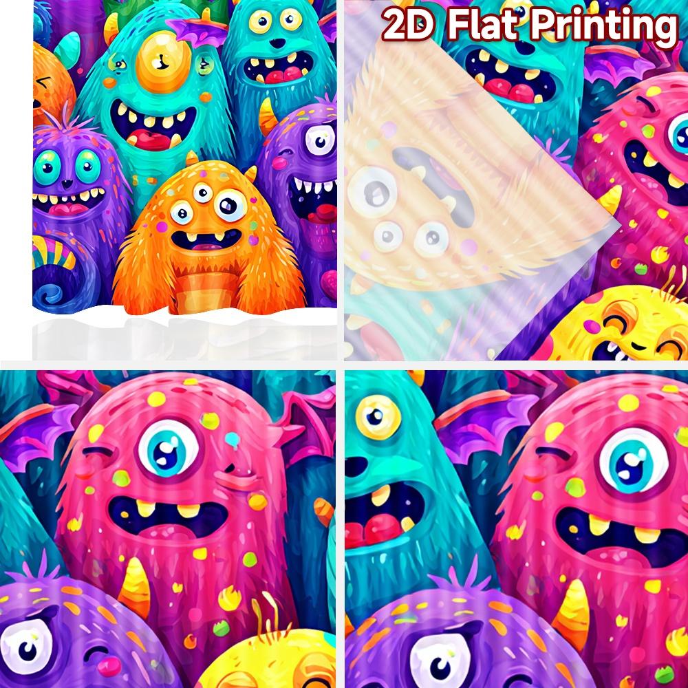 2D flat printing 2pcs Window Curtains Cute Colorful Monsters Digital Printed Polyester Drapes Festive Wall Decor Perfect for