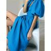 Spring Summer New Solid Color Sexy Slit Puff Sleeve Tie Waist Elegant Dress For Women European American Style