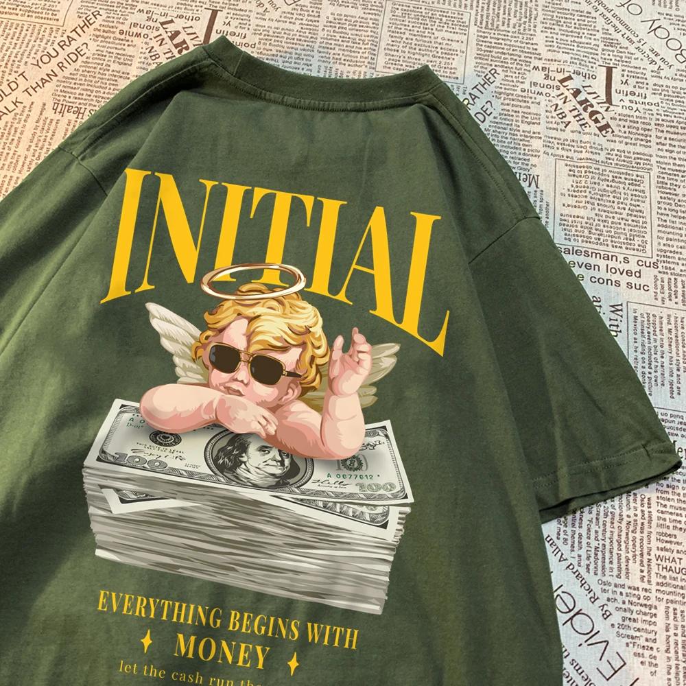 Everything Begins With Money Interesting Patterns Clothes Men Casual Breathable T-Shirts Cotton O-Neck T Shirts Hip Hop T-Shirt