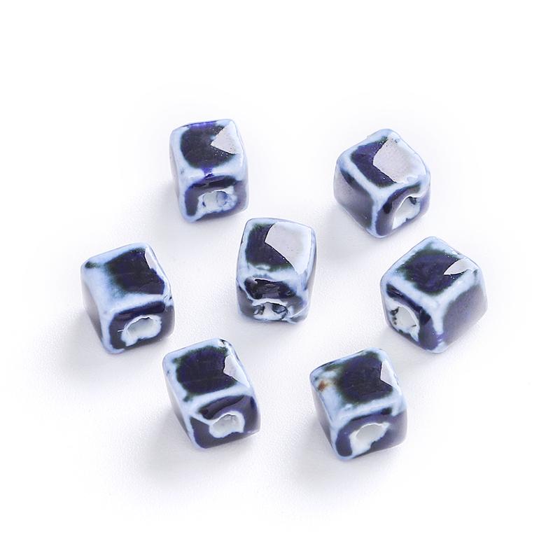 10 Stück 7 mm quadratische Blumenglasur-Porzellanperlen, Würfel, Keramikperlen für Schmuckherstellung, DIY-Charms, Armbänder, Halsketten, Basteln