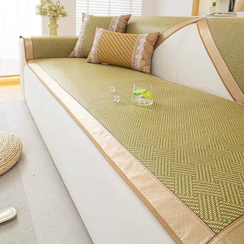 Retro Sofa Cushion  Summer New Rattan Seat Cushion Cover Cloth Mat One Piece Straight Combination Sofa Seat Cushion