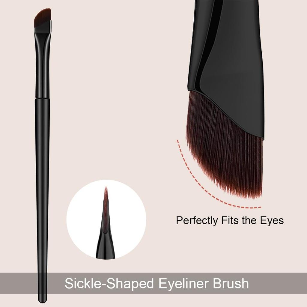 Rytrre Eyeliner Brush Angled Flat Definer Eyeliner Makeup Brushes Extra Fine Curved Pencil Point Eyeliner Brush for Precision Liner 7pcs Black