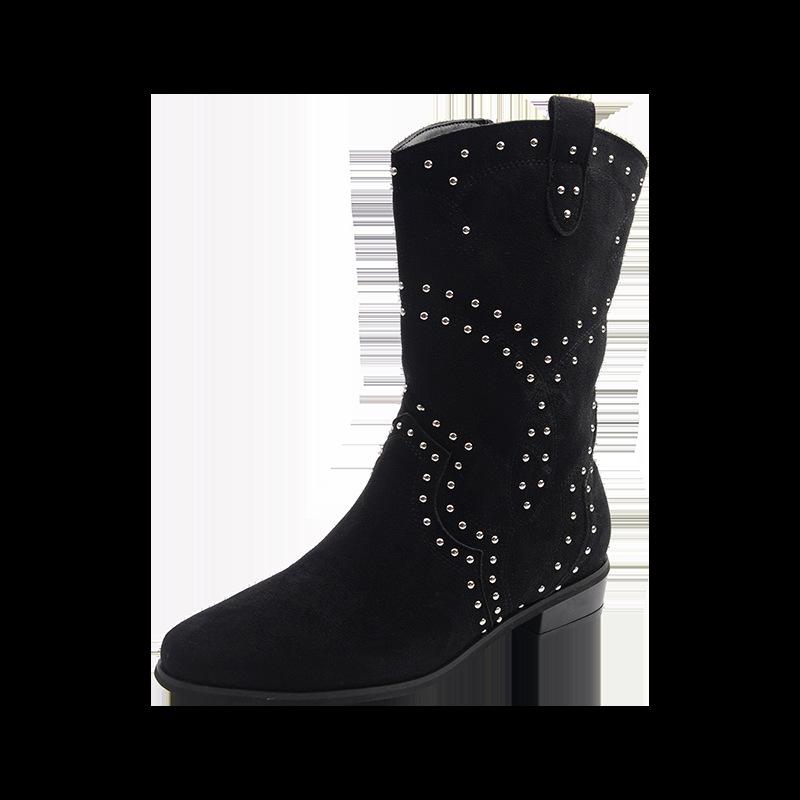 2025 autumn new fashion boots women's shoes low heel medium boots sleeve boots winter suede rivet temperament short boots