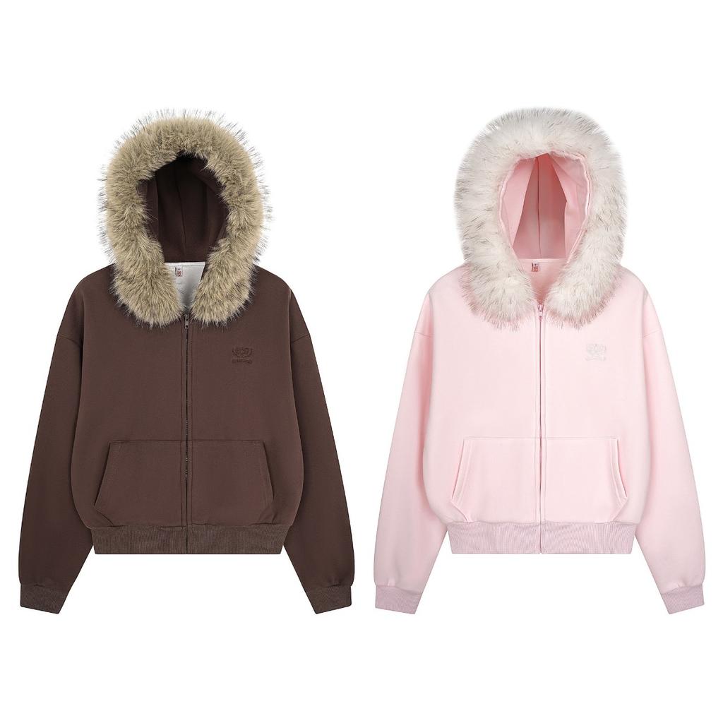 2KWEIRD Y2K Zip Up Hoodie Faux Fur Collar Harajuku Loose Coat Streetwear Zipper Hoodie Sweatshirt