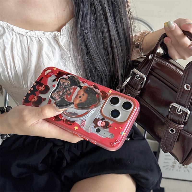 Magnetyczne etui Monchhichi z czerwoną obwódką na iPhone 17/16 Pro Max/15/14