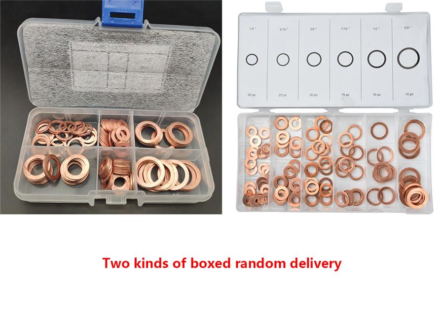 110pcs 1/4"-5/8" Engine Oil Drain Copper Ring Gaskets Flat Washer Set Seal Assortment Kit with Box