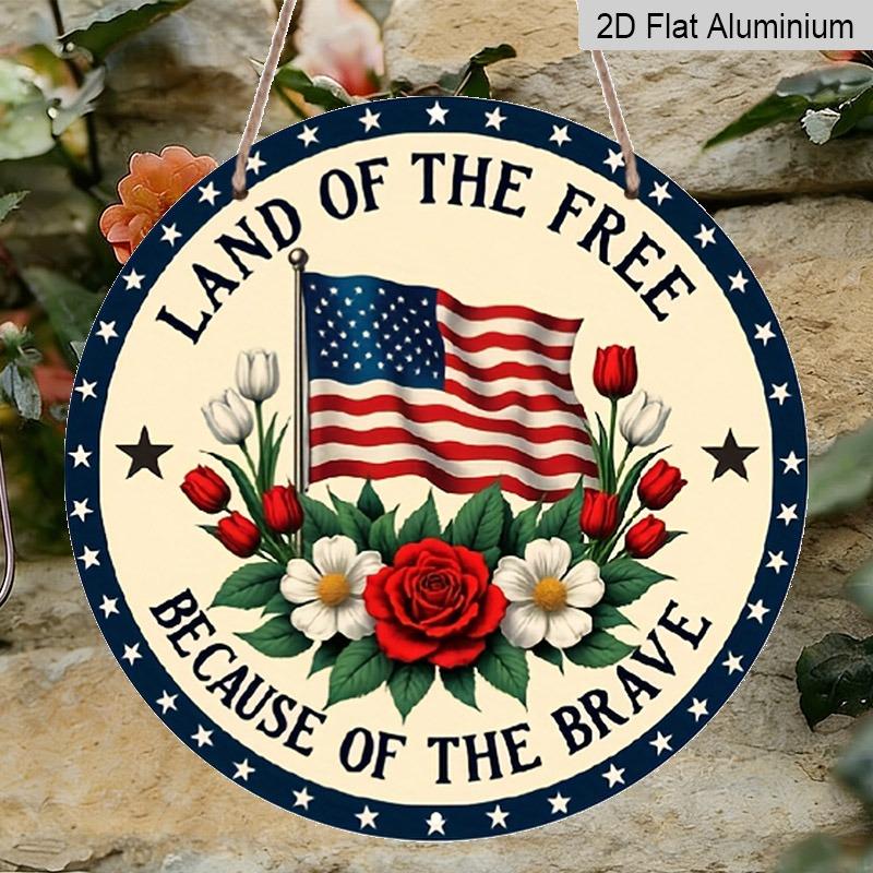 2D Flat Round Aluminum Wall Decor, Memorial & Independence Day Themed, Indoor Outdoor Hanging Plaque, Home Commemorative Gift