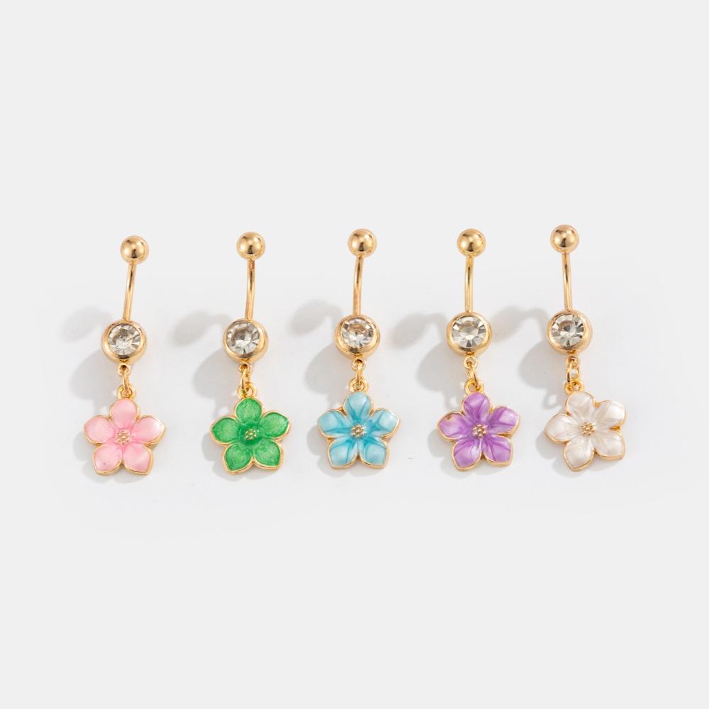 Süßer Sexy Bunter Blume Runde Zirkon Edelstahl Bauchnabelring für Damen Urlaubs Piercing Bauchnabelstecker Körperschmuck