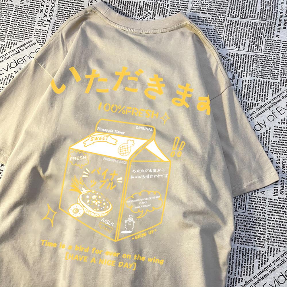 100% Fresh Pineapple Juice Time Is A Bird For Ever On The Wing Men Tshirt Casual Top Cotton Breathable T-Shirt Soft Loose Tees