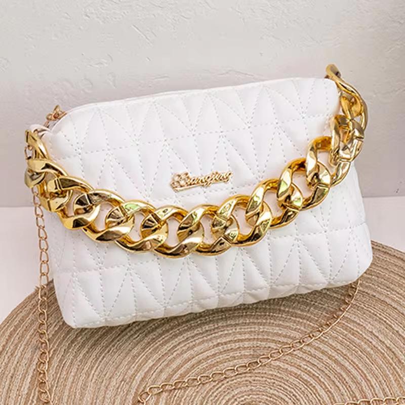 

Women Bag Chain Handbag Solid Color New Fashi Shoulder Messenger Crossbody Bag Retro Diamd Small Square Bag Purse білий