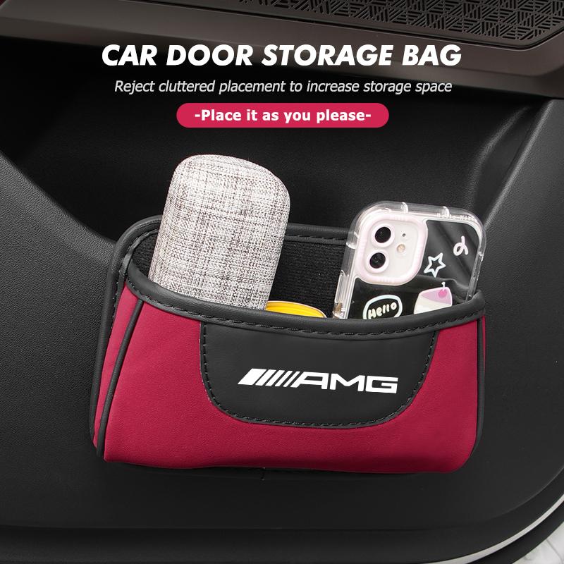Leather Car Door Storage Box Phone Card Pouch Hanging Organizer For Mercedes Benz AMG W204 W205 W203 W211 W201 W210 W108 W124