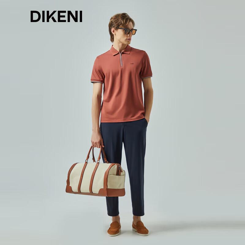 DIKENI Men s Silk Blend Zipper Lapel Short Sleeve Polo Shirt L
