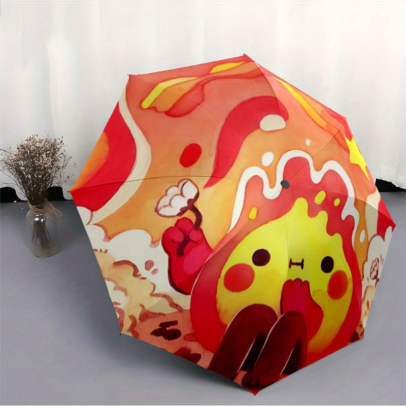 1pc Cute Fire Character Automatic Open/close Folding Umbrella, Compact Portable Travel Umbrella, Perfect Birthday/Christmas, Cute Umbrella,