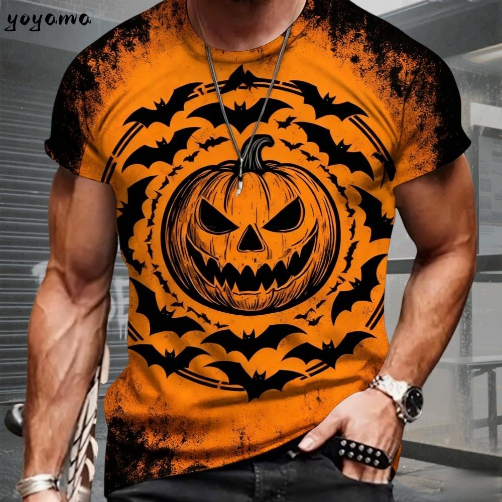 T-shirt for men, fun Halloween horror pumpkin 3D printed short sleeved top, casual round neck T-shirt for men, oversized men's short sleeved T-shirt