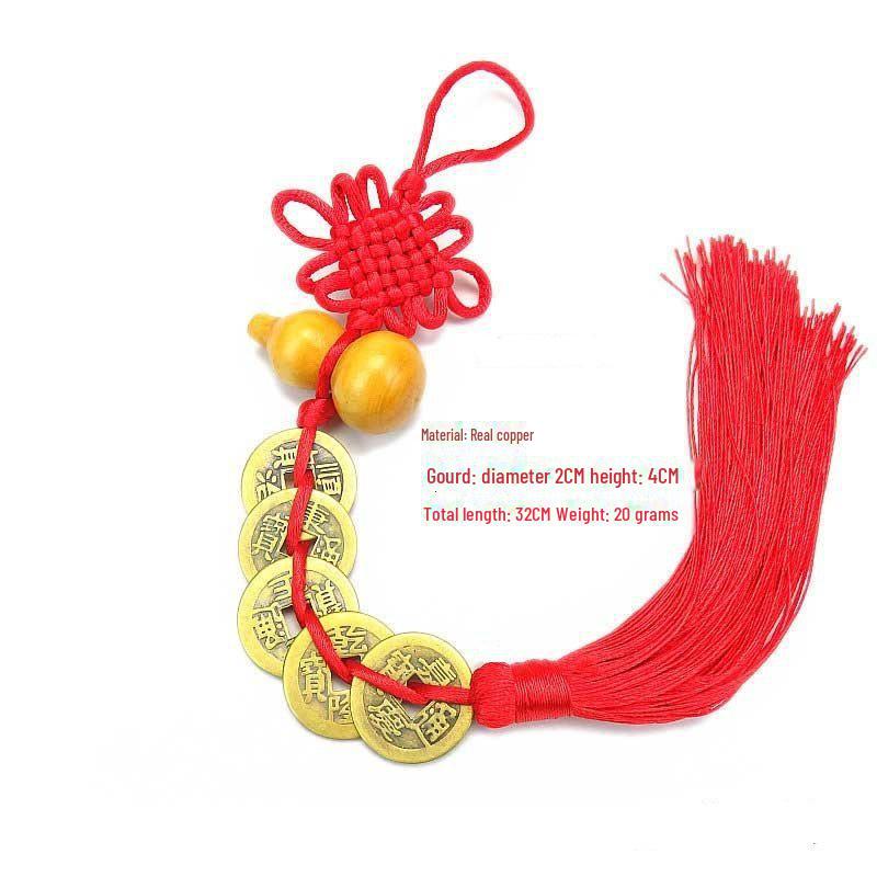 

Подвеска в виде тыквы из персикового дерева с китайским узлом «Пять императоров» — настоящий медный автомобильный шарм