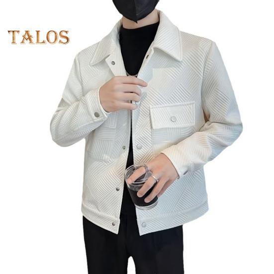 Herrenjacke Revers Langarm Pattentaschen Einreihiger Jackenmantel Einfarbig Gestreiftes Jacquardmuster Oberbekleidung