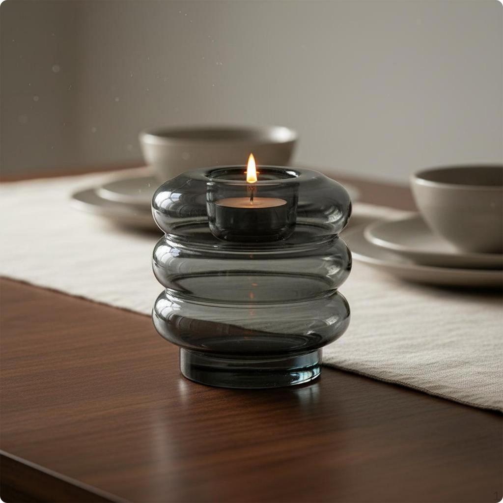 Portacandele Vaso Design 2in1 Vetro Circolare Elemento Decorativo Centrale Arredo Casa per Tavolo,