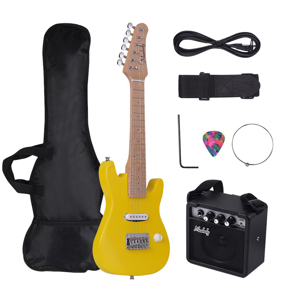 Muslady 28 Inch Kids Children ST Electric Guitar Kit Maple Neck Paulownia Body with Mini Amplifier