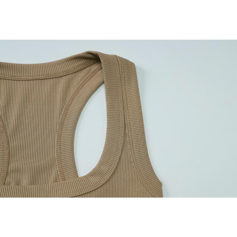 Women European Style Solid Color U Neck Slim Fit Cropped Racerback Tank Top