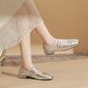 2305 Flat Shoes Women's Thick Heel New Square Head Word with Mary Jane Shoes Retro Light Mouth Low Heel Silver Single Shoes