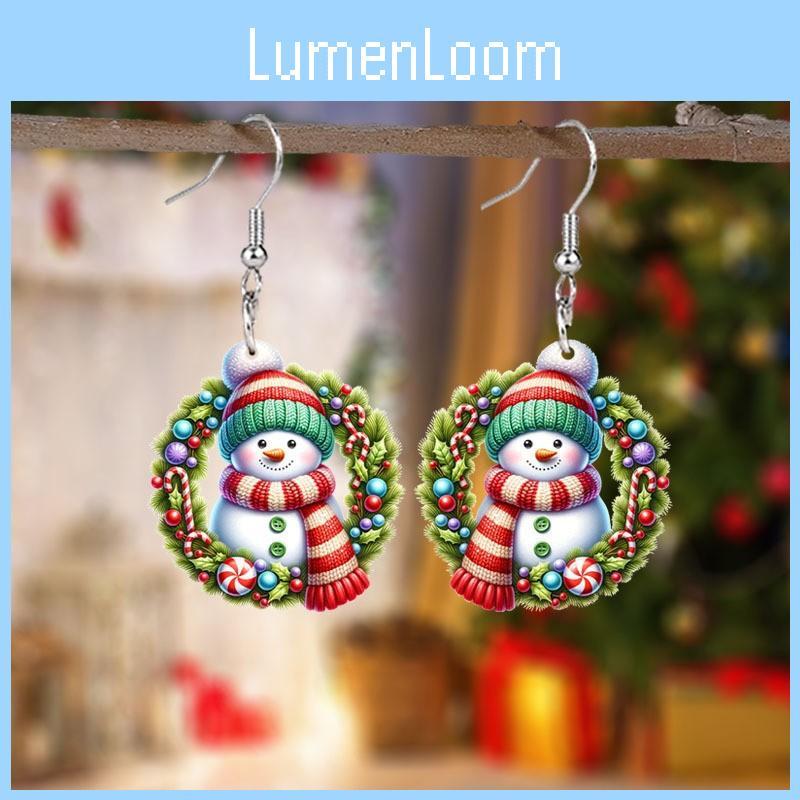 Christmas Acrylic Snowman Earrings With Round Design For Christmas Party Decor