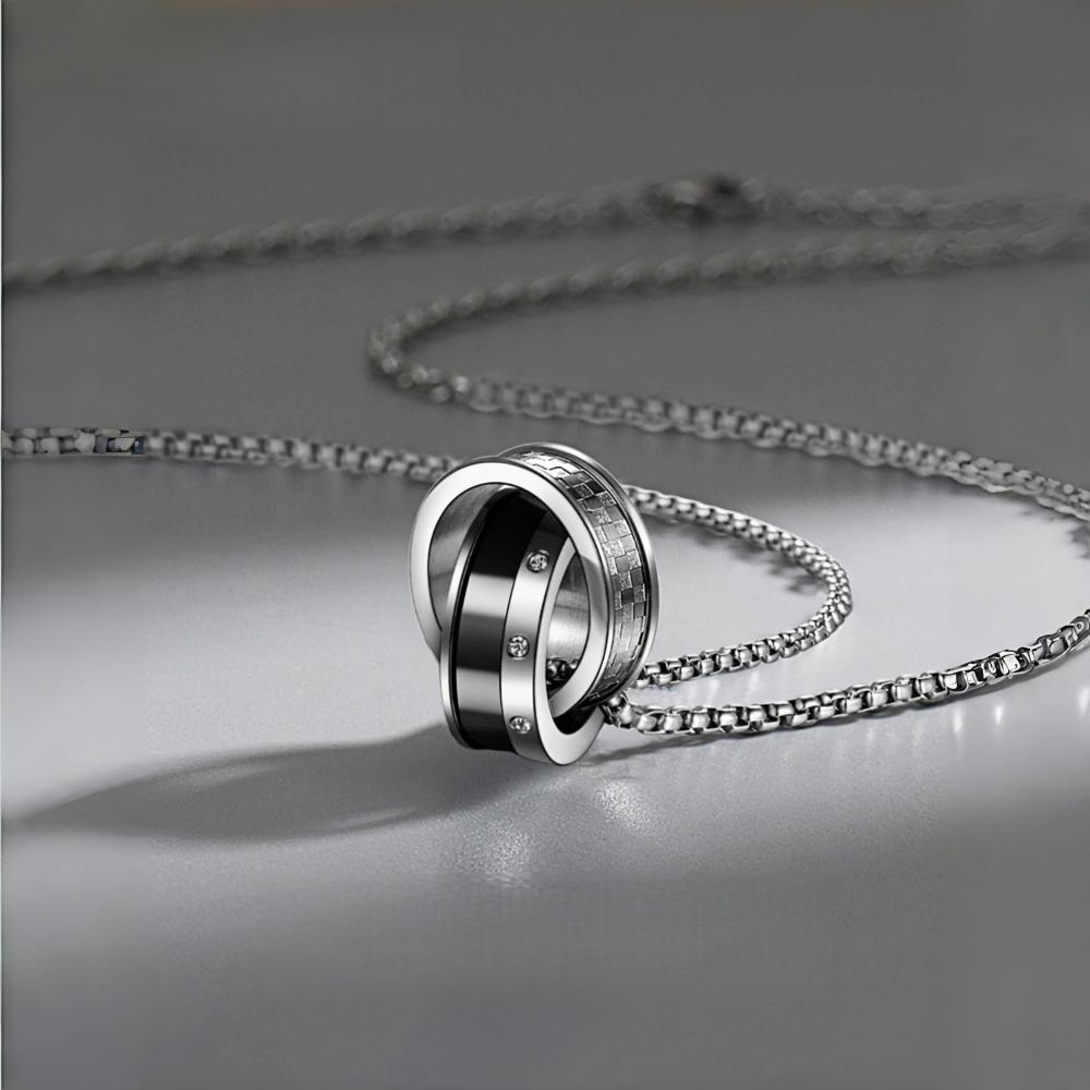 Retro Double Ring Pendant Necklace For Man Woman Luxury Titanium Steel Non Fading Sweater Chain Hip Hop Couple Jewelry Kpop Gift