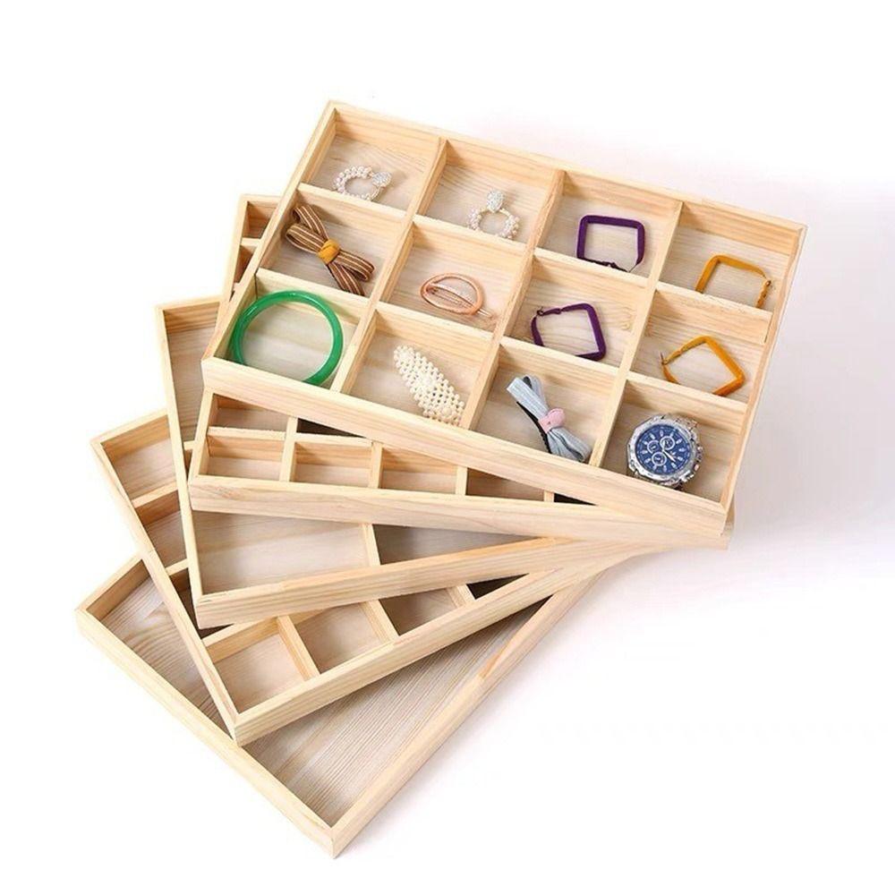 Wooden Jewelry Display Tray Multi-grid Stackable Card Box Jewelry Storage Box