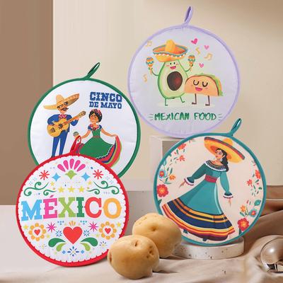 30cm Print Round Pancake Bags Tortilla Heating Pancake Insulation Bags Heat Insulation Microwave Food Insulation Cover