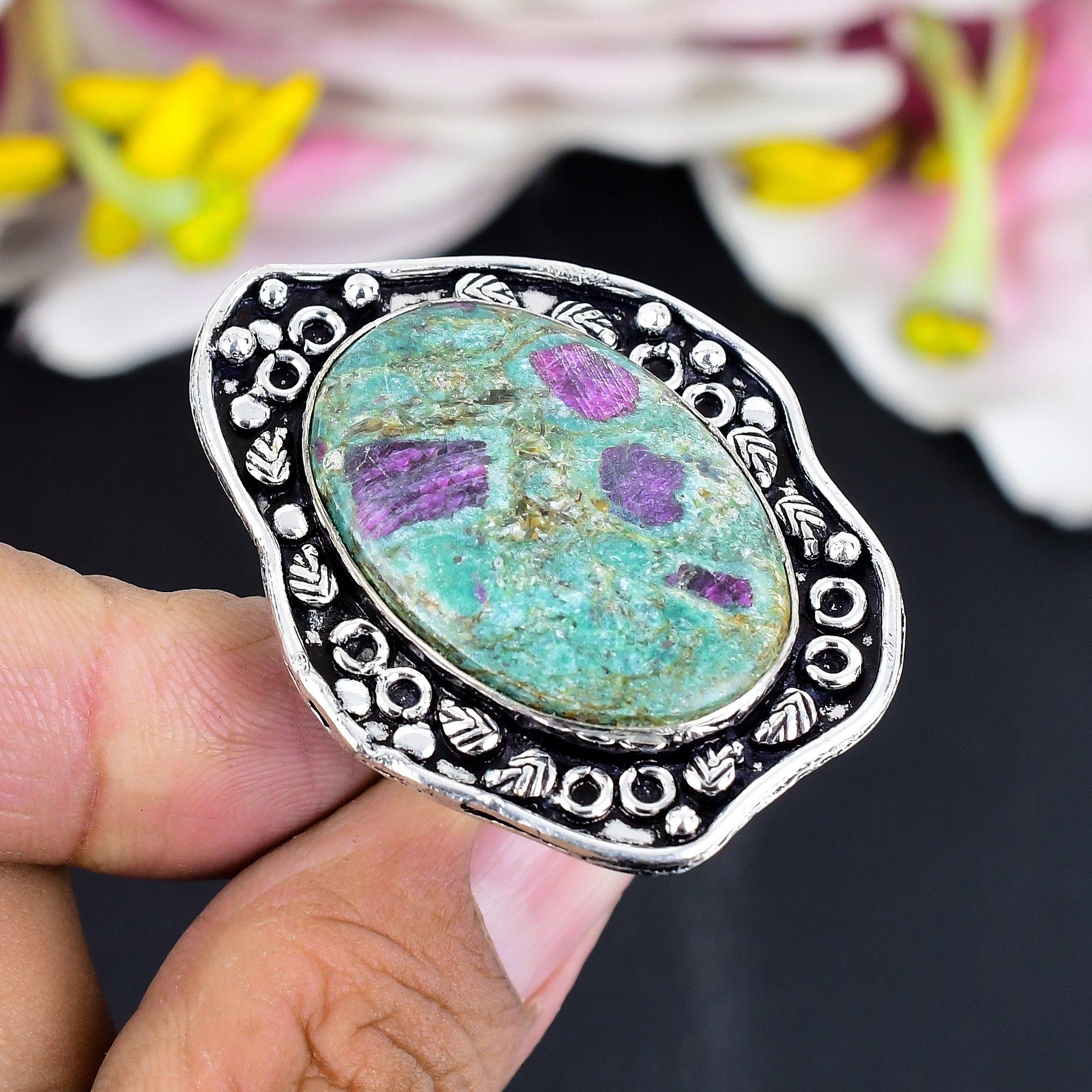 

Ruby Fuchsite Gemstone Handmade 925 Sterling Silver Jewelry Ring Size 8.5 KG-1695