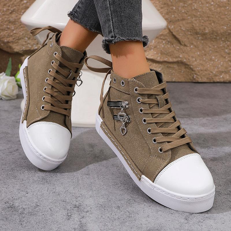 Women's Plus Size High-Top Flat Canvas Shoes Euro-American Style Student Cloth Flats 2025 New Style