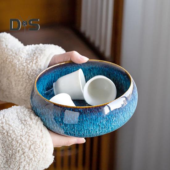 Ceramiczna doniczka Lotus Duży kaliber Nieporowaty okrągły wazon Kolorowy przepływ glazury Żonkil Miska Doniczka na rośliny wodne Miska Lotus Hydroponics