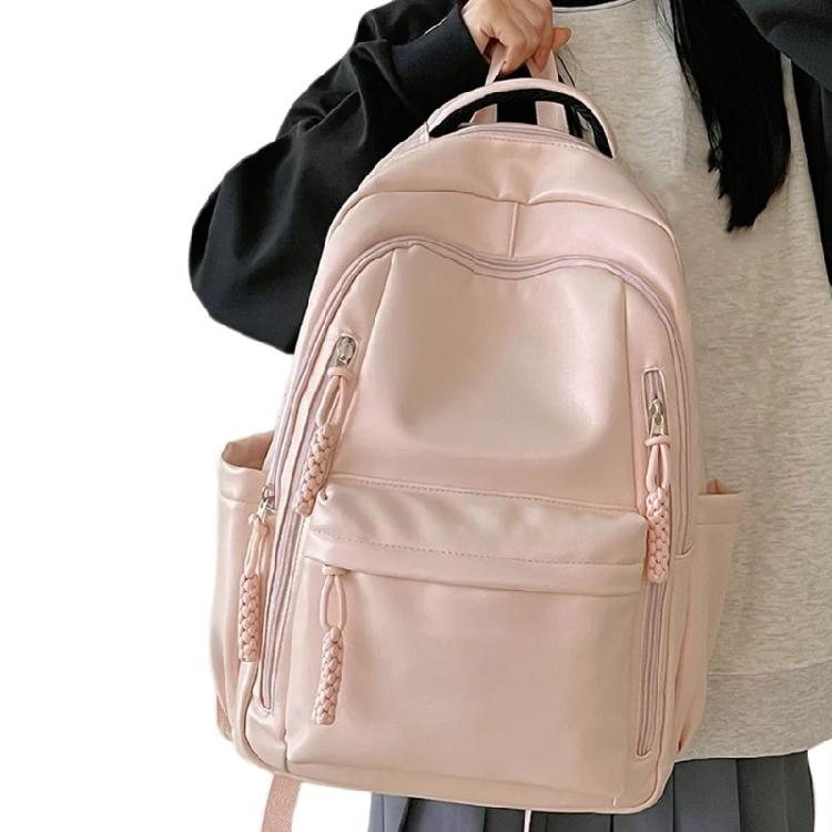 Soft PU Leather Backpack Spacious for College Essential Fashion Solid Color Laptop Daypack for Student and Commuters