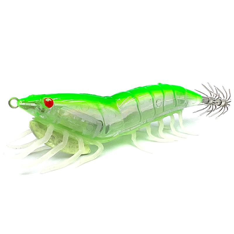 Night Glow Wooden Shrimp Squid Hook Soft Footed Bait with Sound Beads Fake Bait for Fishing