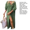 Women Maxi Dress Single-breasted Solid Color Stand Collar Long Sleeves Buttons Loose Vintage Soft Lady Ankle Length Long Dress