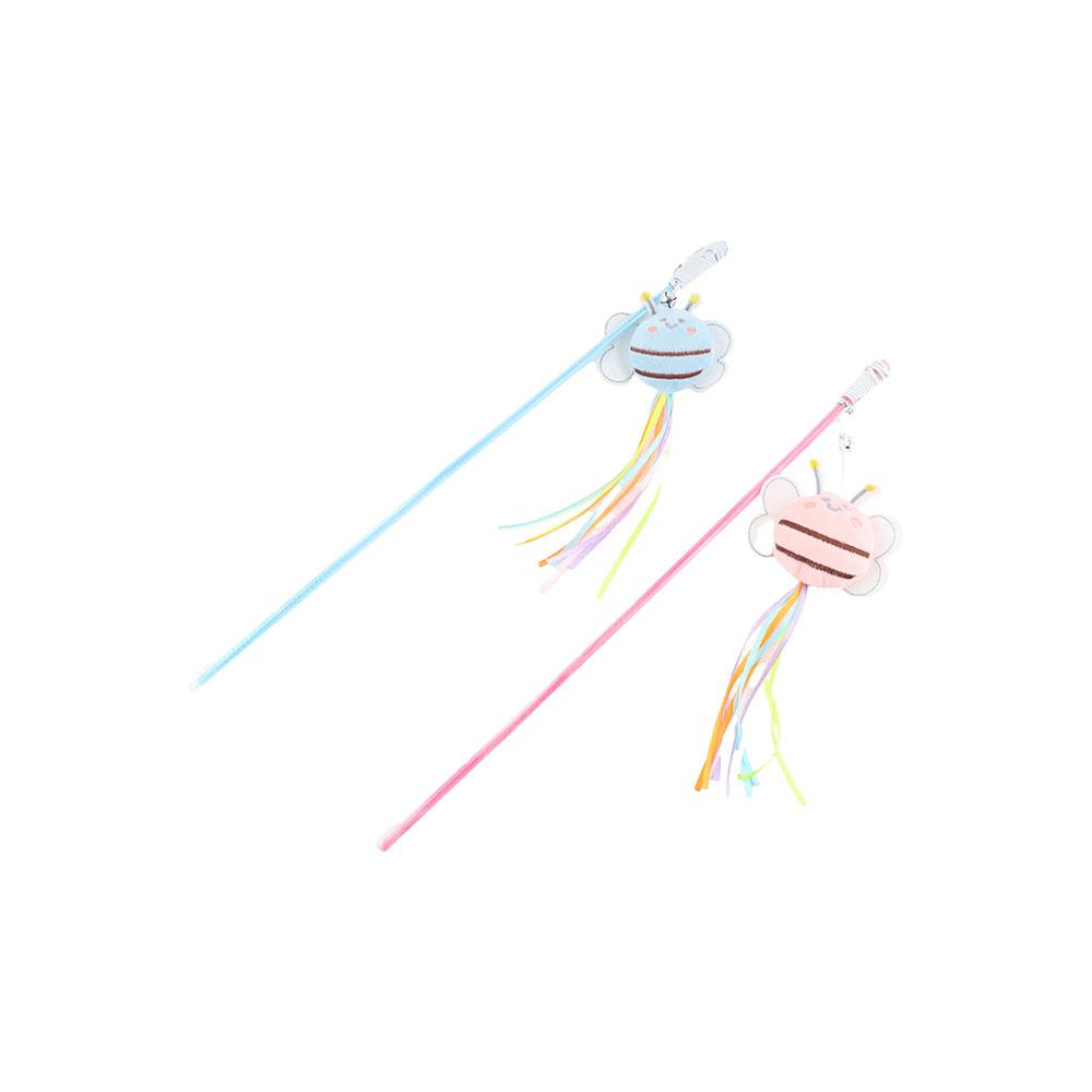 Colorful Cat Teaser Wand Plush Bee Kitten Teasing Stick Cat Wand Interactive Toy  Self Happy