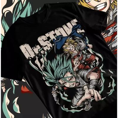 Dr.Stone Suika T-shirt Senku Ishigami Taiju Oki Ryusui Anime Black Gift Shirt 2025SS Anime T-shirt Casual Cotton Oversized Tees