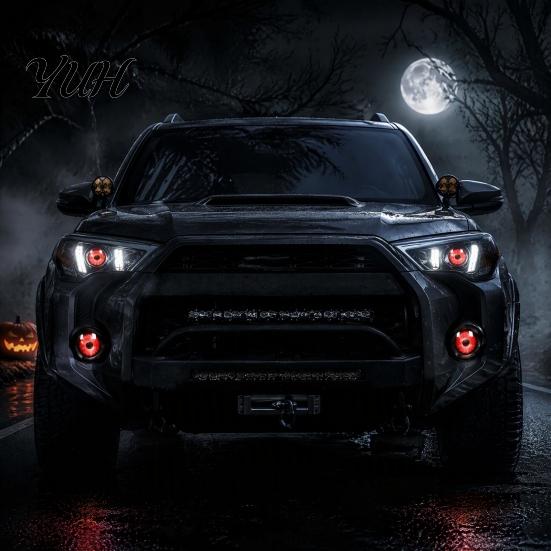 Universal Vehicle Projection Kit Dynamic Eye Car Light, Demon Synchronized RGB Animation Lamps, Decorative Auxiliary Projector Light 6/33 Mode Remote