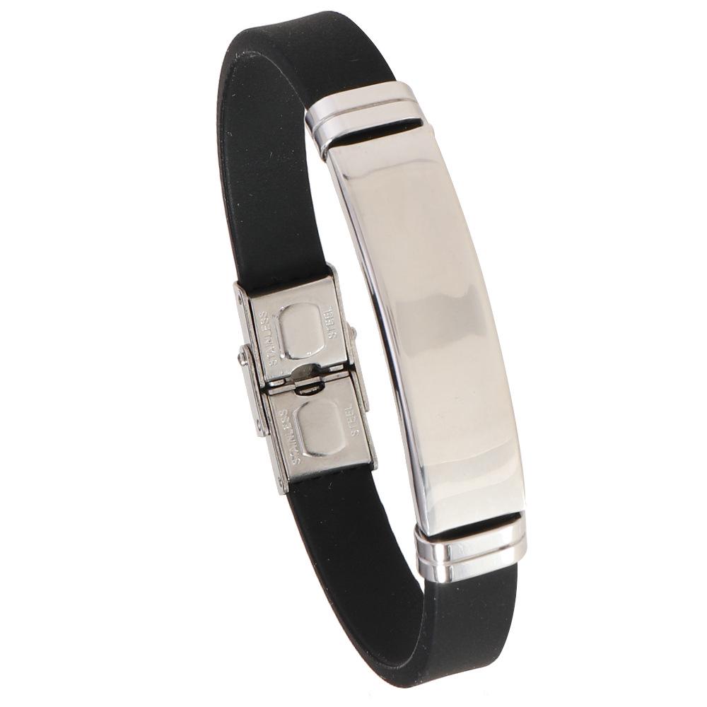 Men's Black Stainless Steel & Silicone Engraved Bracelet 